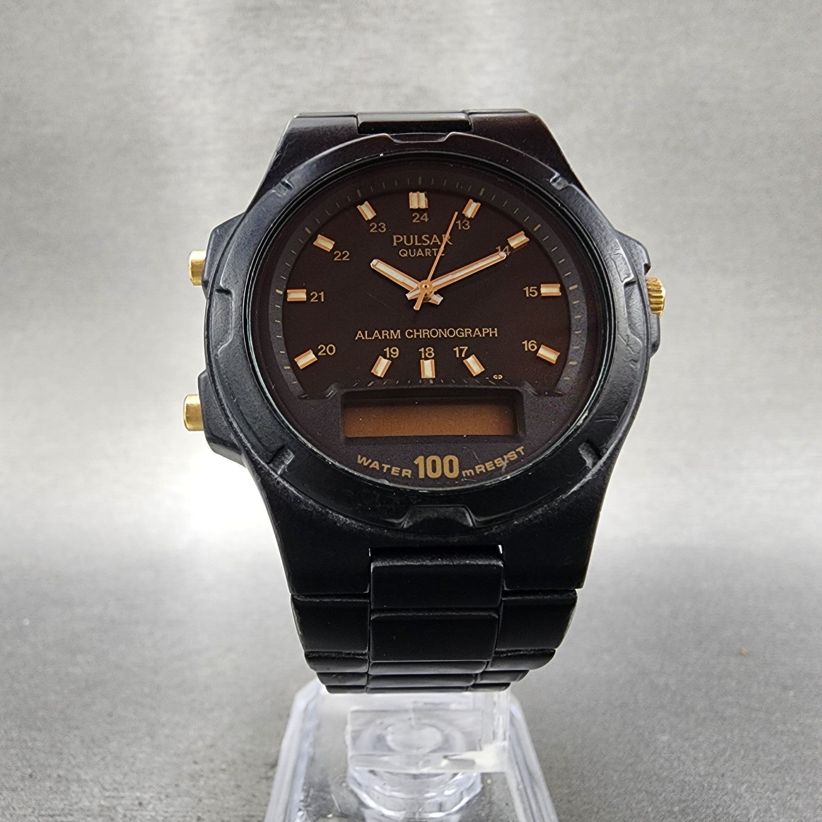 Pulsar Analog Digital Watch Men 37mm Black Dial Black Tone Round V0419040 PARTS6