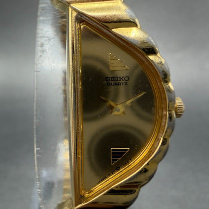 Seiko Halfmoon Watch Women 14mm Gold Dial Gold Tone Asymmetrical New Battery BV51