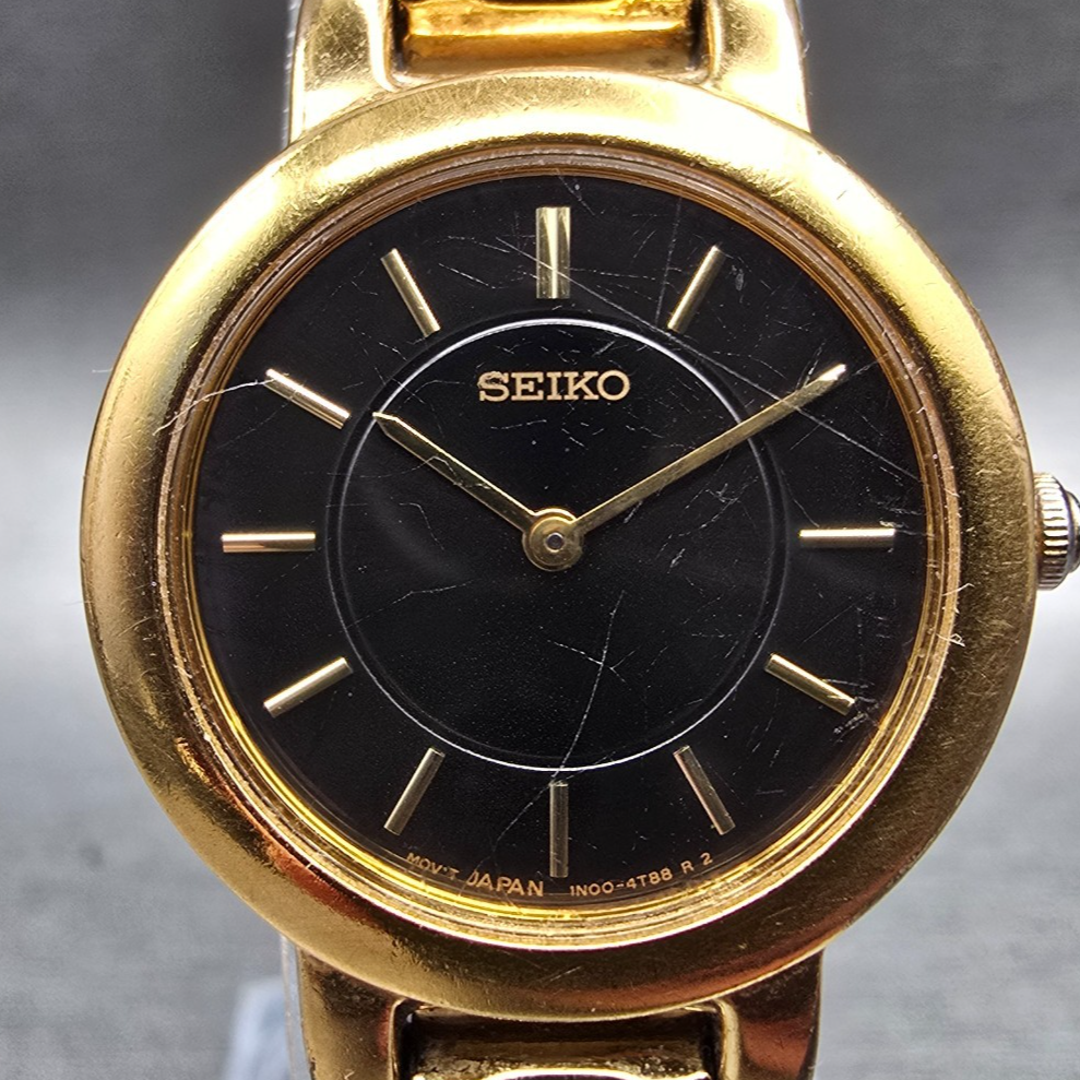 Seiko Watch Women 24mm Brown Dial Gold Tone Round 1N00-1E19 New Battery VTG JP21