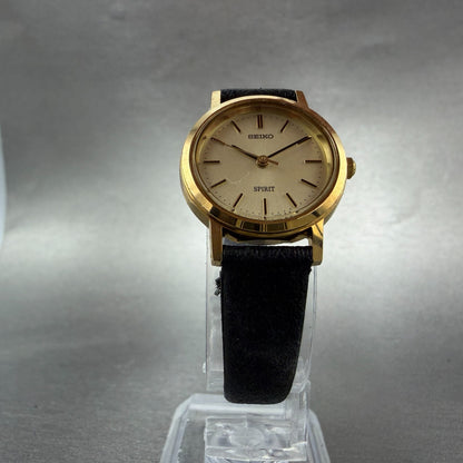 Seiko Spirit Watch Women 23mm Champagne Dial Gold Tone Round 4N21-0640 New Batt5