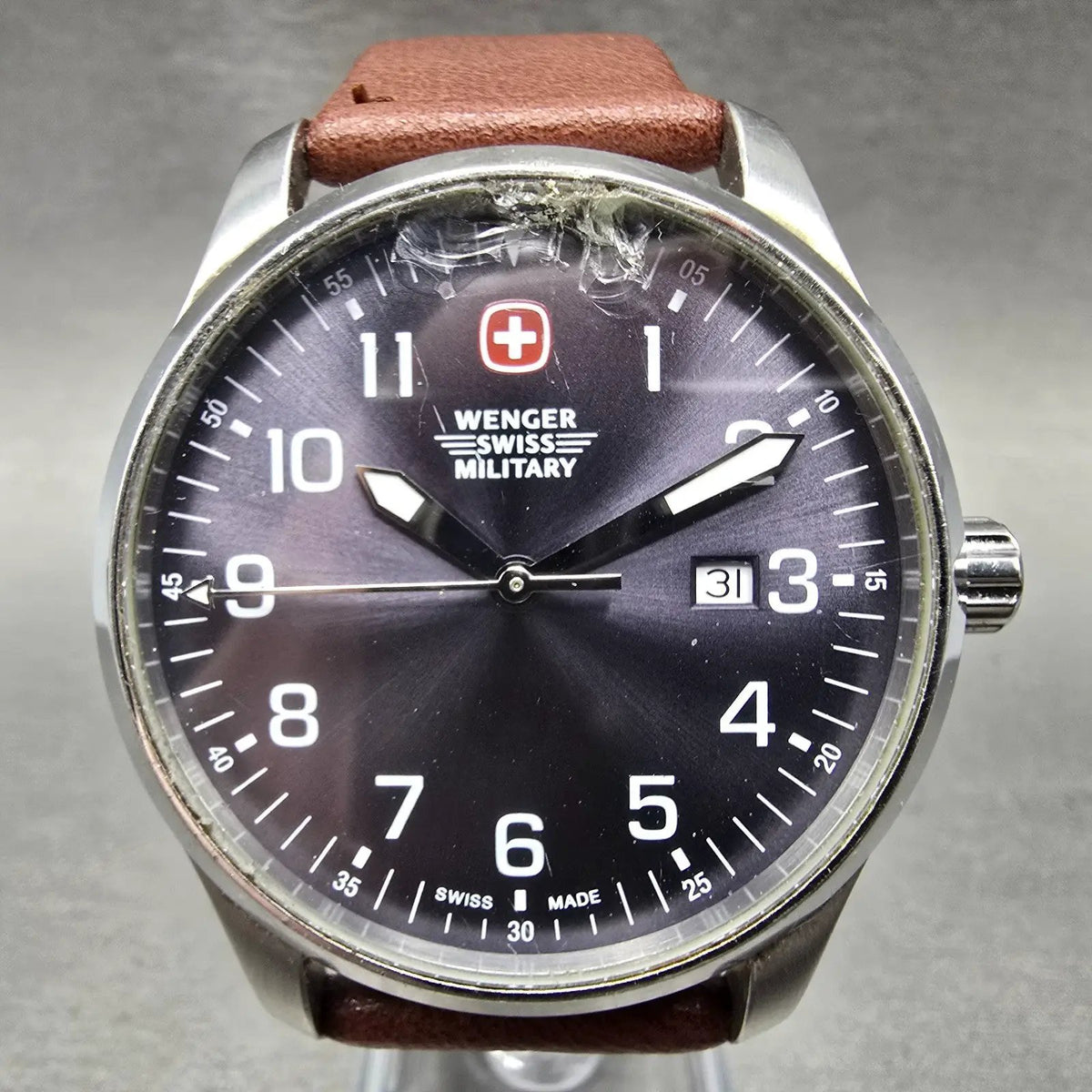 Wenger Swiss Military Terragraph Watch Men 42mm Gray Dial Steel Date New Battery0