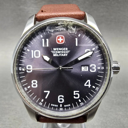 Wenger Swiss Military Terragraph Watch Men 42mm Gray Dial Steel Date New Battery0