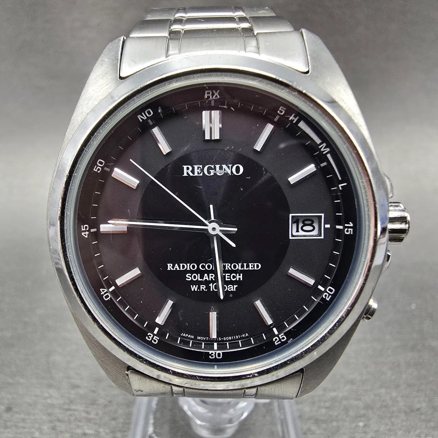 Citizen Reguno Watch Men 38mm Black Dial Steel Solar Radio Controlled Round Runs0