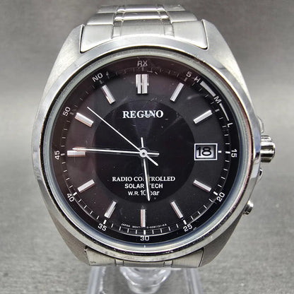 Citizen Reguno Watch Men 38mm Black Dial Steel Solar Radio Controlled Round Runs0