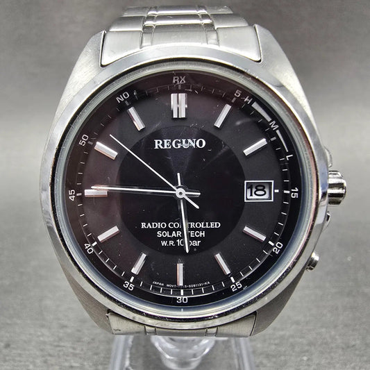 Citizen Reguno Watch Men 38mm Black Dial Steel Solar Radio Controlled Round Runs0