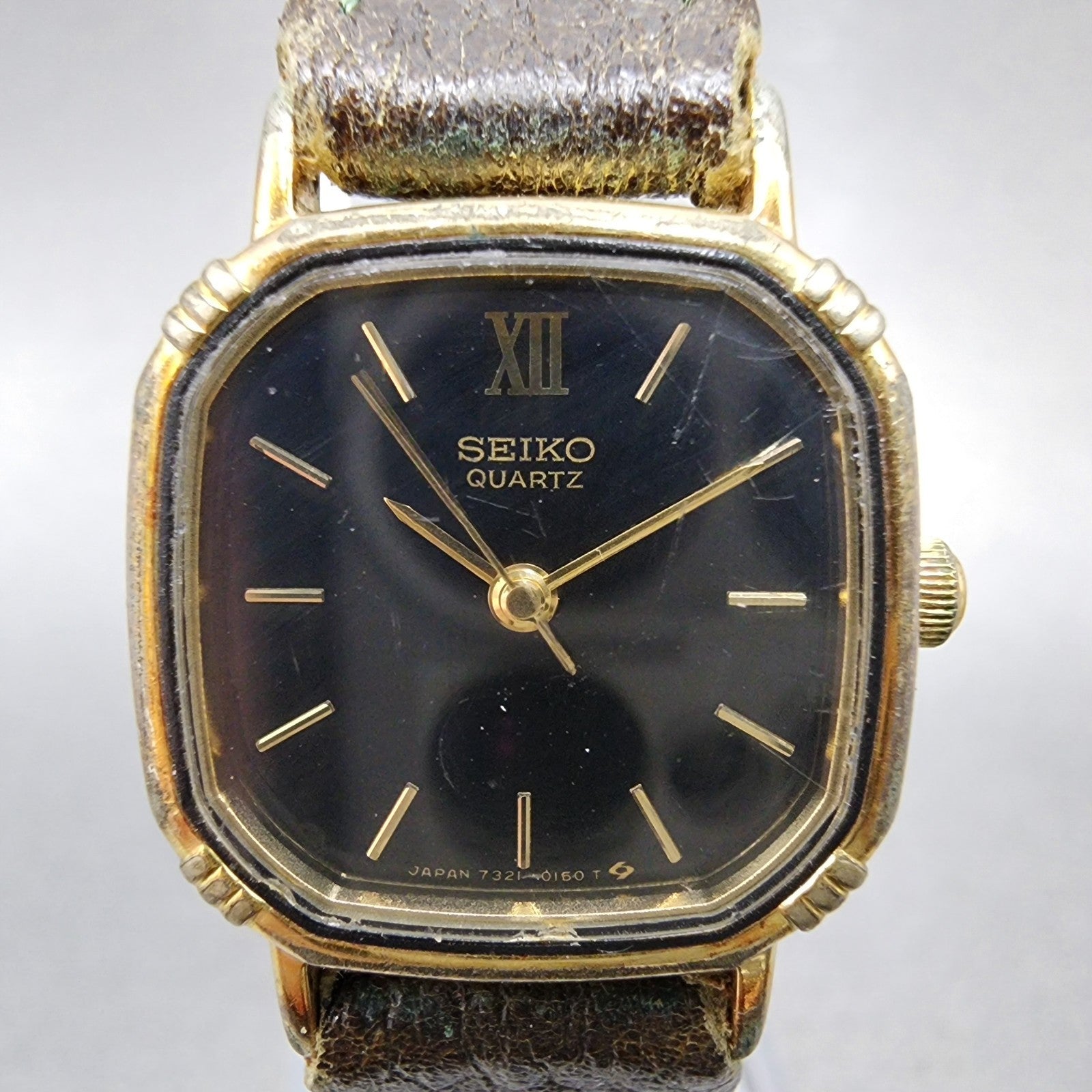 Seiko Watch Women 20mm Black Dial Gold Tone Square 7321507a New Battery1
