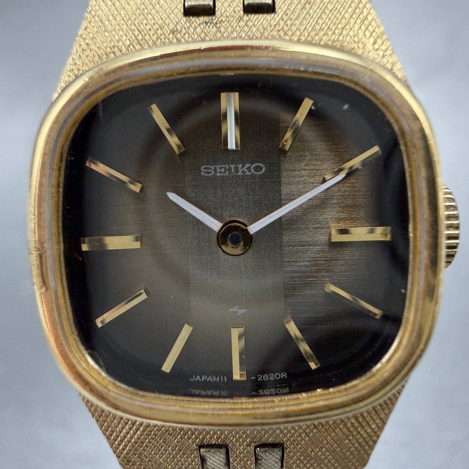 Seiko Watch Women 19mm Brown Dial Gold Tone Rectangle Manual Wind Runs 11-3949 01