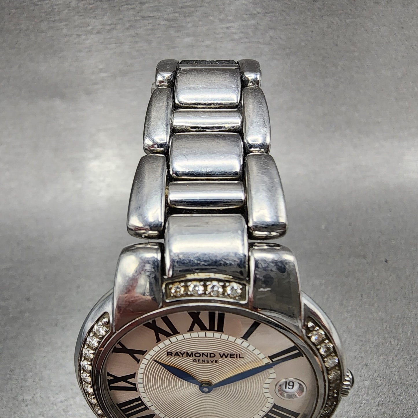 Raymond Weil Jasmine Watch Women 35mm White Dial Steel Diamond Bezel Date Works4