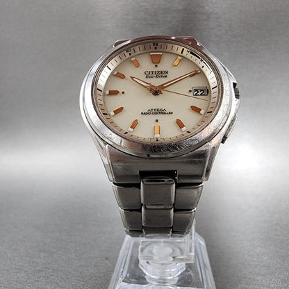Citizen Attesa Watch Men 38mm Cream Dial Titanium Date Atomic Round Works