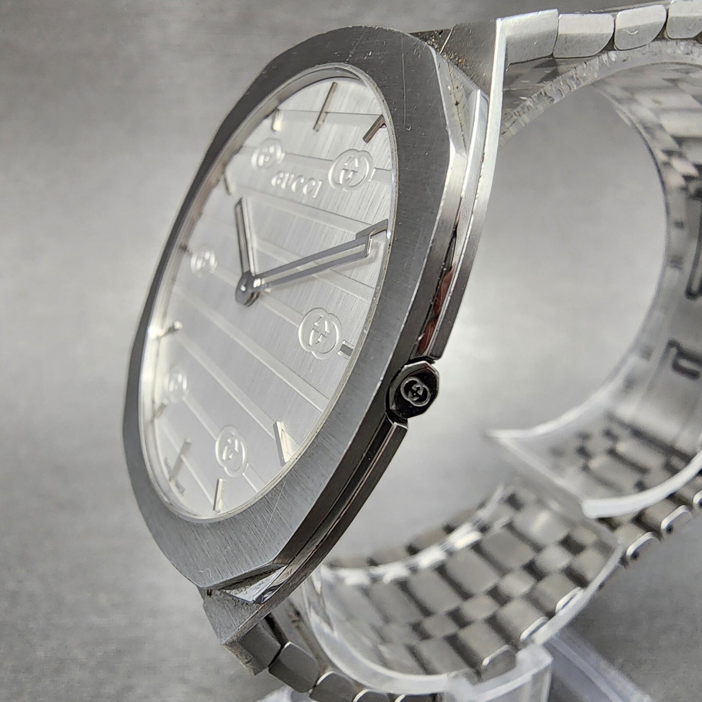 Gucci 25H Watch Men 38mm Silver Dial Silver Tone YA163402 New Battery2