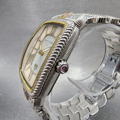 Judith Ripka Tank Watch Women 28mm MOP Dial Two Tone Rectangle New Battery2
