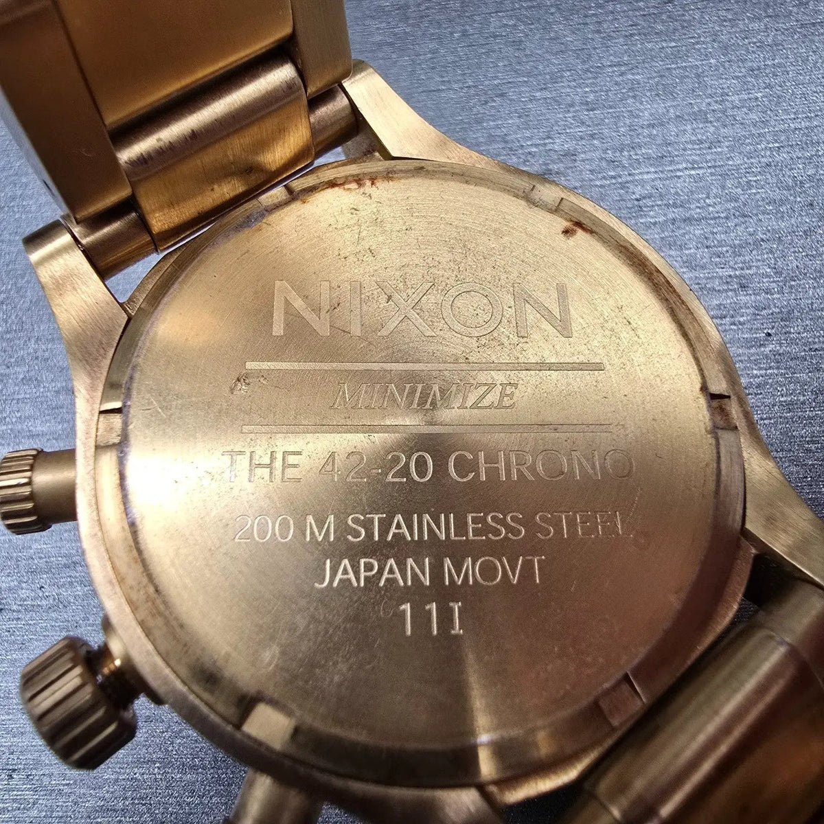 Nixon The 42-20 Chrono Watch Men 42mm Gold Dial Gold Tone Date Round New Battery10