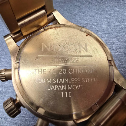 Nixon The 42-20 Chrono Watch Men 42mm Gold Dial Gold Tone Date Round New Battery10