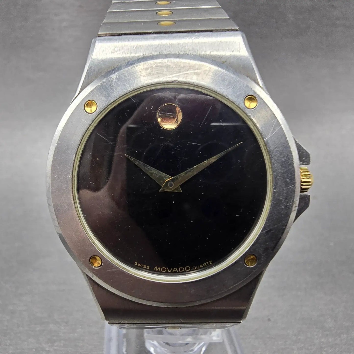 Movado Museum Watch Men 34mm Black Dial Two Tone Round 86.A2.877.2 New Battery0