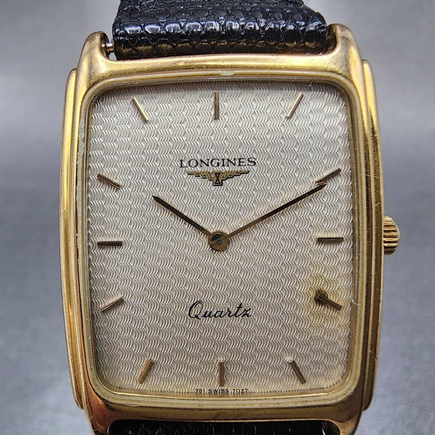 Longines Tank Watch Men 26mm Silver Dial Gold Tone Rectangle 7027 New Battery1