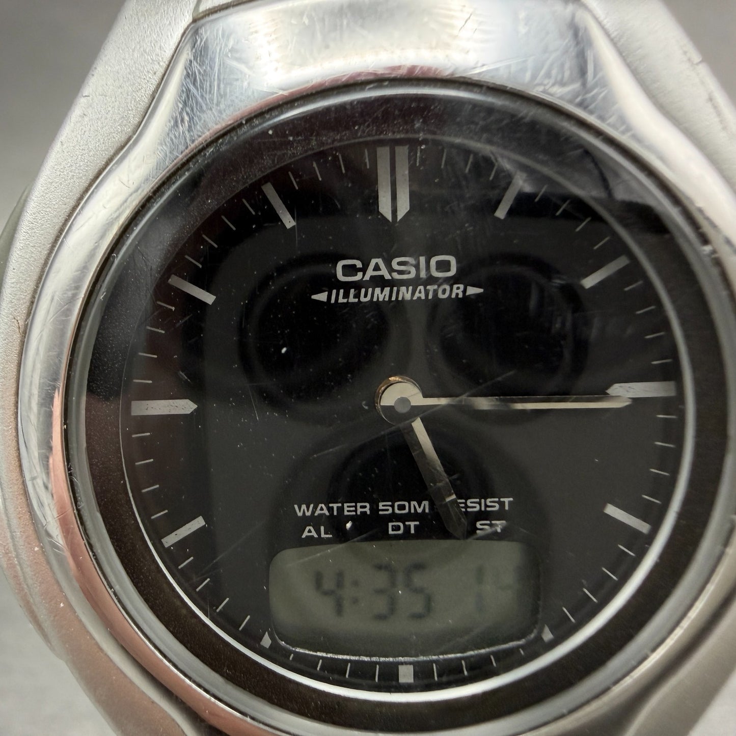 Casio AW-E10 Watch Men 37mm Black Dial Silver Tone Analog Digital new battery AB1