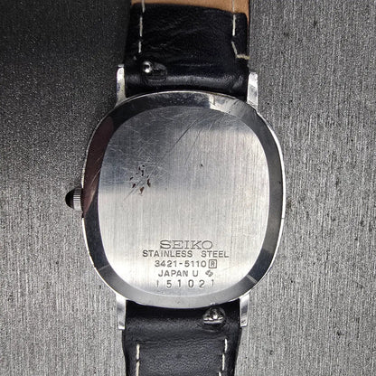 Seiko Dress Watch Men 27mm White Dial Silver Oval 3421-5110 New Battery VTG10