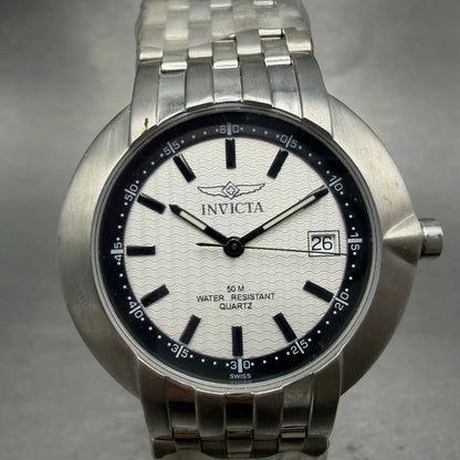 Invicta Watch Men 37mm Silver Dial Silver Tone Date Round 9637 new Battery0