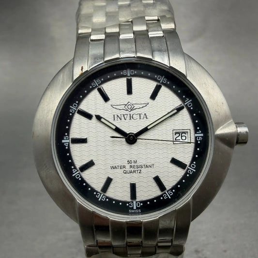 Invicta Watch Men 37mm Silver Dial Silver Tone Date Round 9637 new Battery0