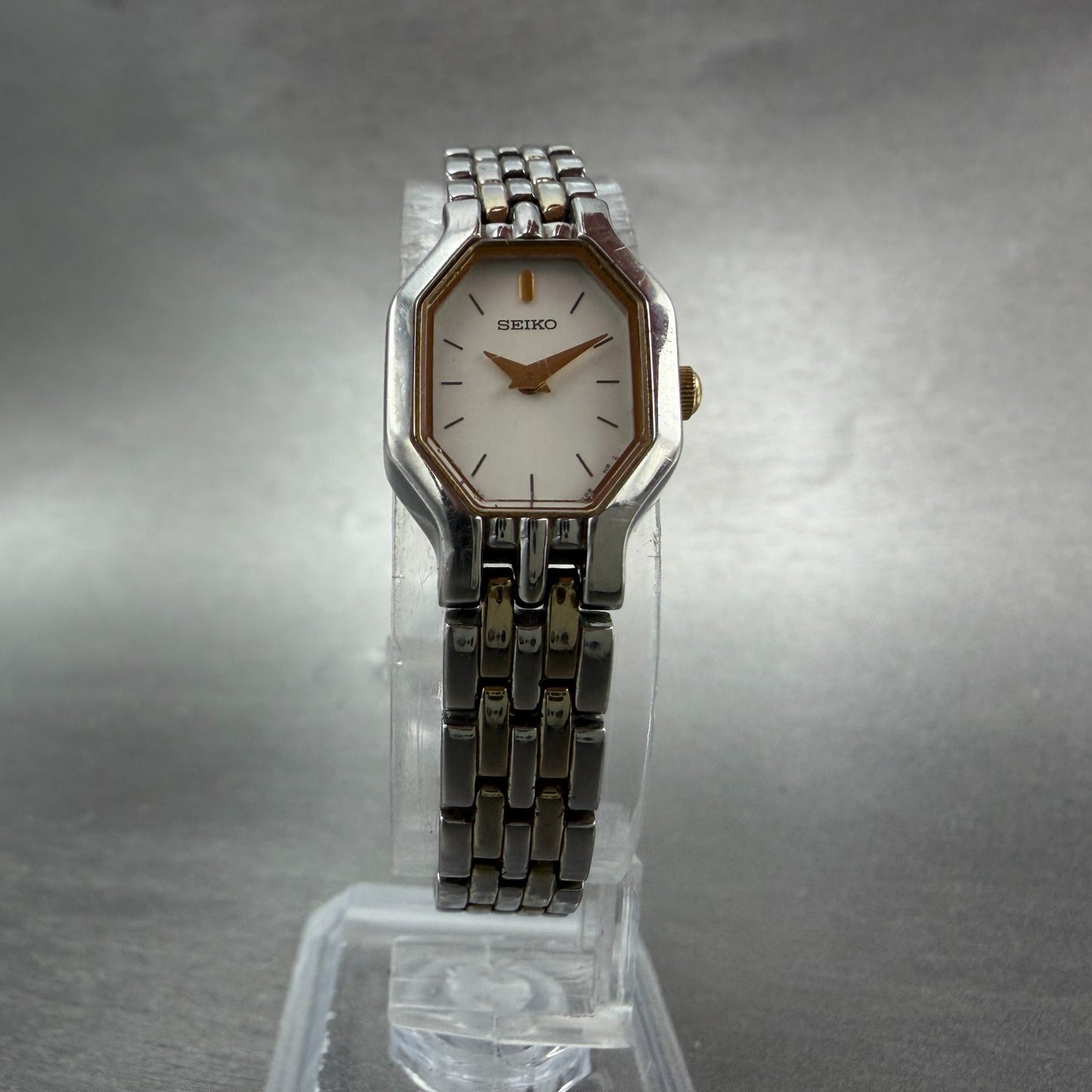 Seiko Watch Women 16mm White Dial Two Tone Octagon 1N00-0GV0 New Battery Vintage5