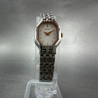 Seiko Watch Women 16mm White Dial Two Tone Octagon 1N00-0GV0 New Battery Vintage5