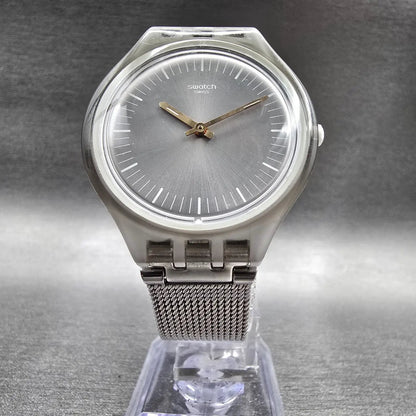 Swatch Skinmesh Watch Men 35mm Silver Dial Mesh Band Round SVOM100M New Battery5