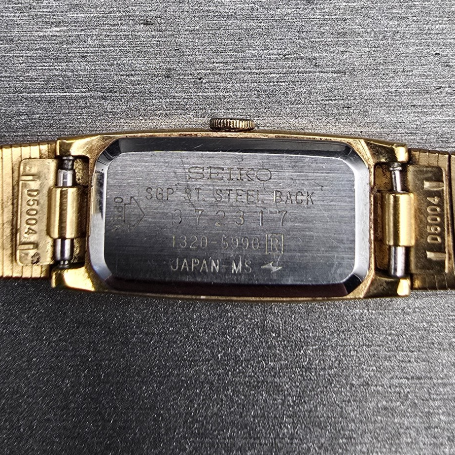 Seiko Watch Women 12mm Brown Dial Gold Tone Rectangle 1320-5990 New Battery10