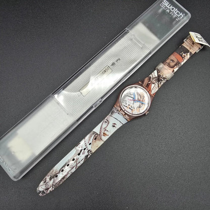 Swatch Masquerade Watch Men 34mm White Dial Pink Case GP105 New Battery NOS 32317