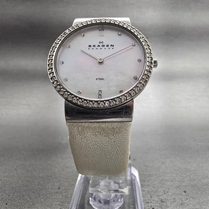 Skagen Watch Women 32mm MOP Dial Silver Tone Gemmed C644LSLW1 New Battery5