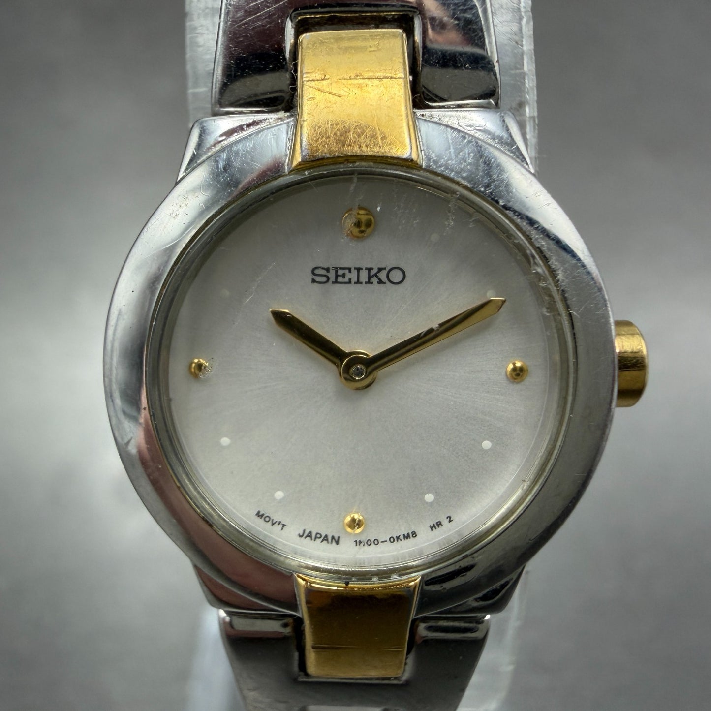 Seiko Watch Women 20mm White Dial Two Tone Round 1N00-0GM0 New Battery Vintage1