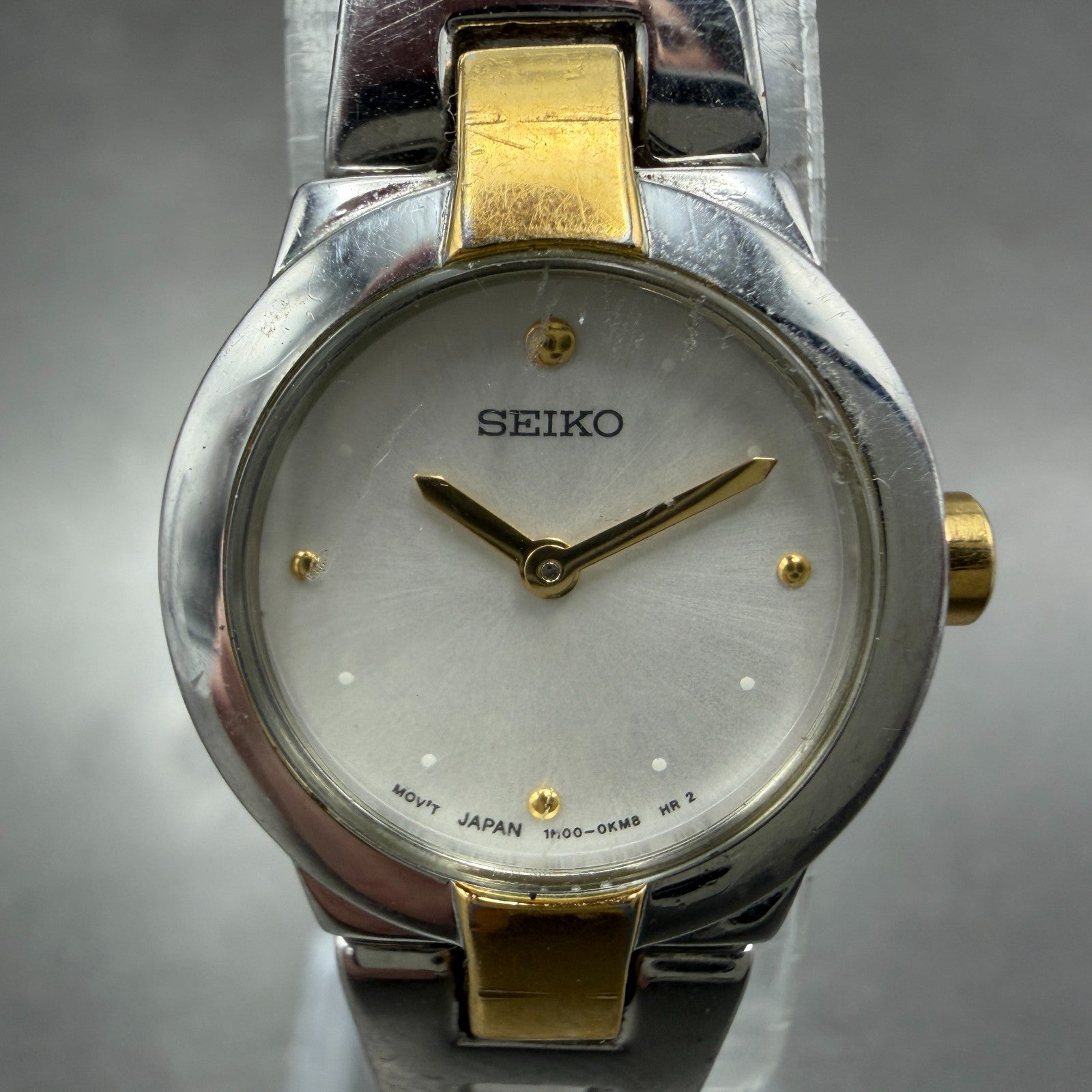 Seiko Watch Women 20mm White Dial Two Tone Round 1N00-0GM0 New Battery Vintage1