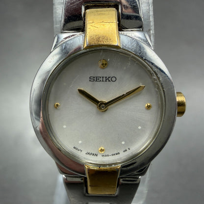 Seiko Watch Women 20mm White Dial Two Tone Round 1N00-0GM0 New Battery Vintage1