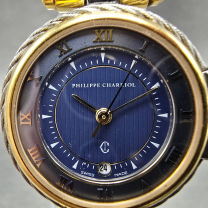 Philippe Charriol Celtic Watch Women 27mm Blue Dial Two Tone Date New battery1