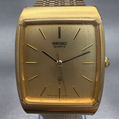 Seiko Tank Watch Men 29mm Gold Dial Gold Tone Rectangle 7830-5150 New Battery1