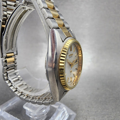 Seiko SQ Watch Women 25mm White Dial Two Tone Round 26260159 New Battery VTG3