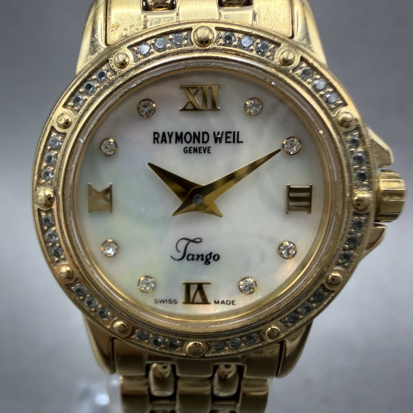 Raymond Weil Tango Watch Women 22mm MOP Dial Gold Plated Diamond Bezel New Bat1