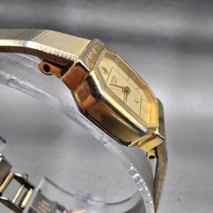 Citizen CQ Watch Women 17mm Gold Dial Gold Tone Octagon 3220-321871 New Battery3
