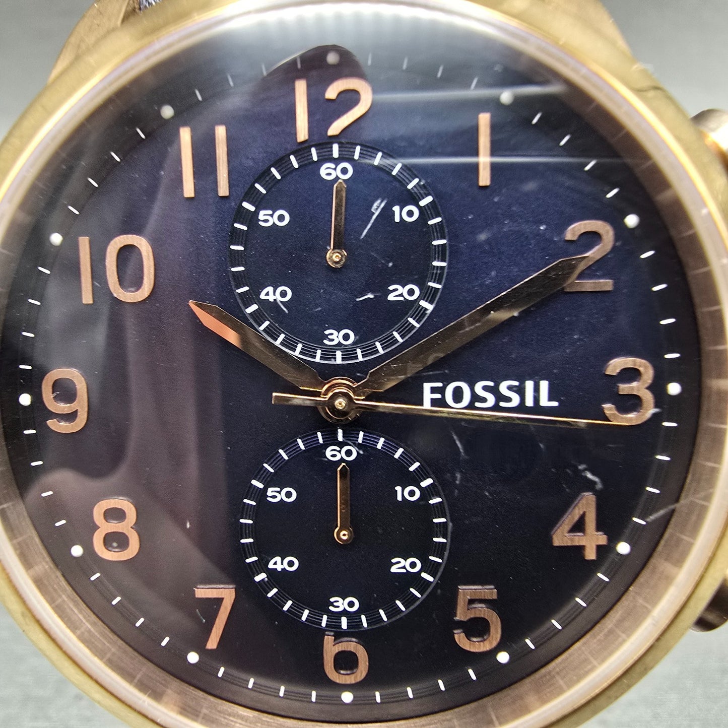 Fossil Townsman Chronograph Watch Men 44mm Blue Dial Rose Gold Tone Round NewBat1