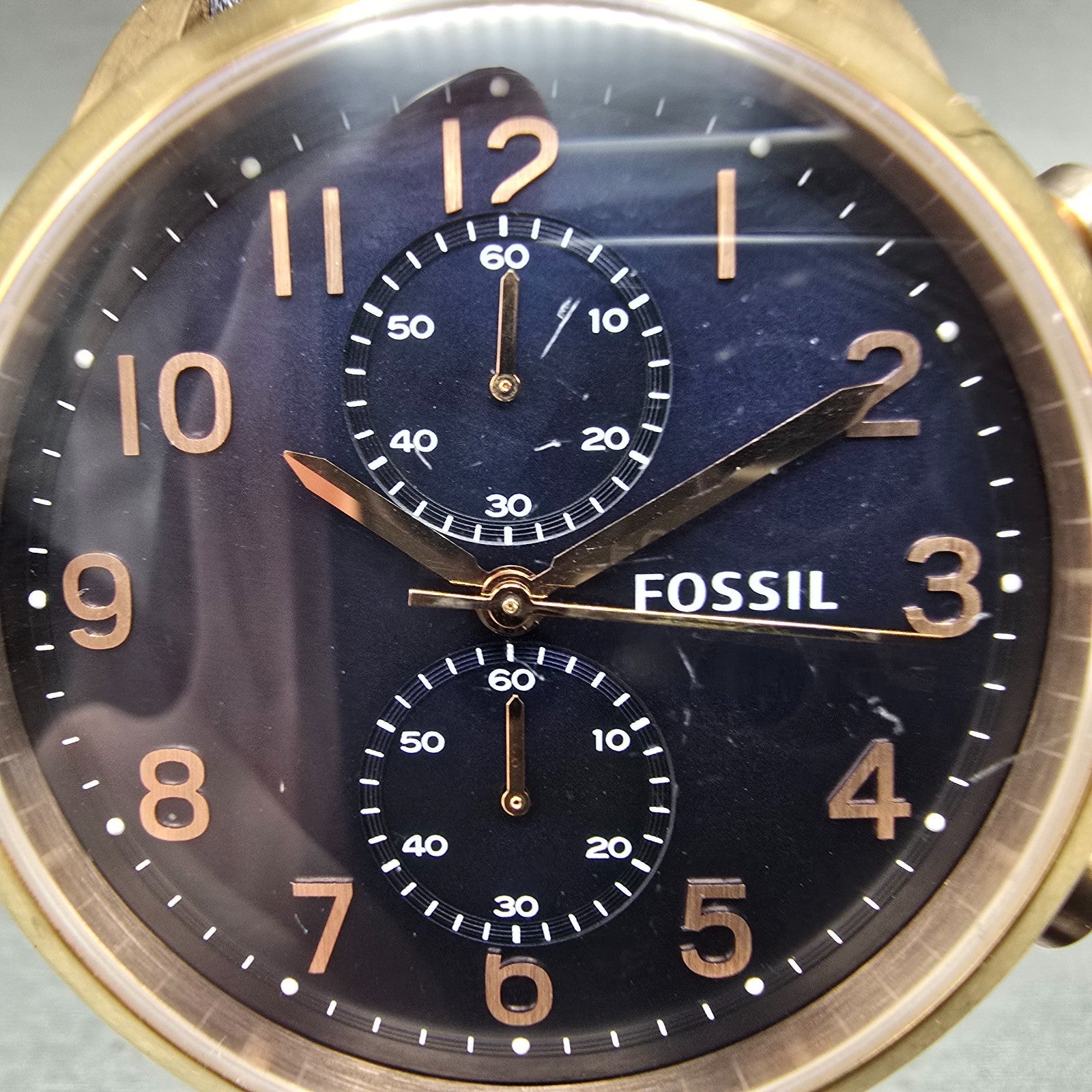 Fossil Townsman Chronograph Watch Men 44mm Blue Dial Rose Gold Tone Round NewBat1