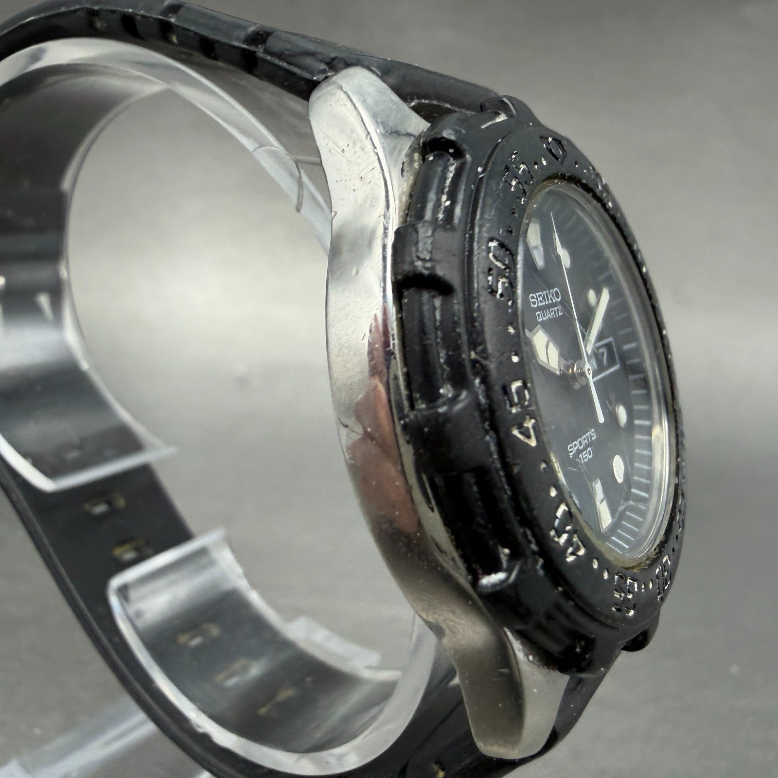 Seiko Diver Sports 150 Watch Men 37mm Black Dial Steel Daydate 7N33-6A3B NewBatt3