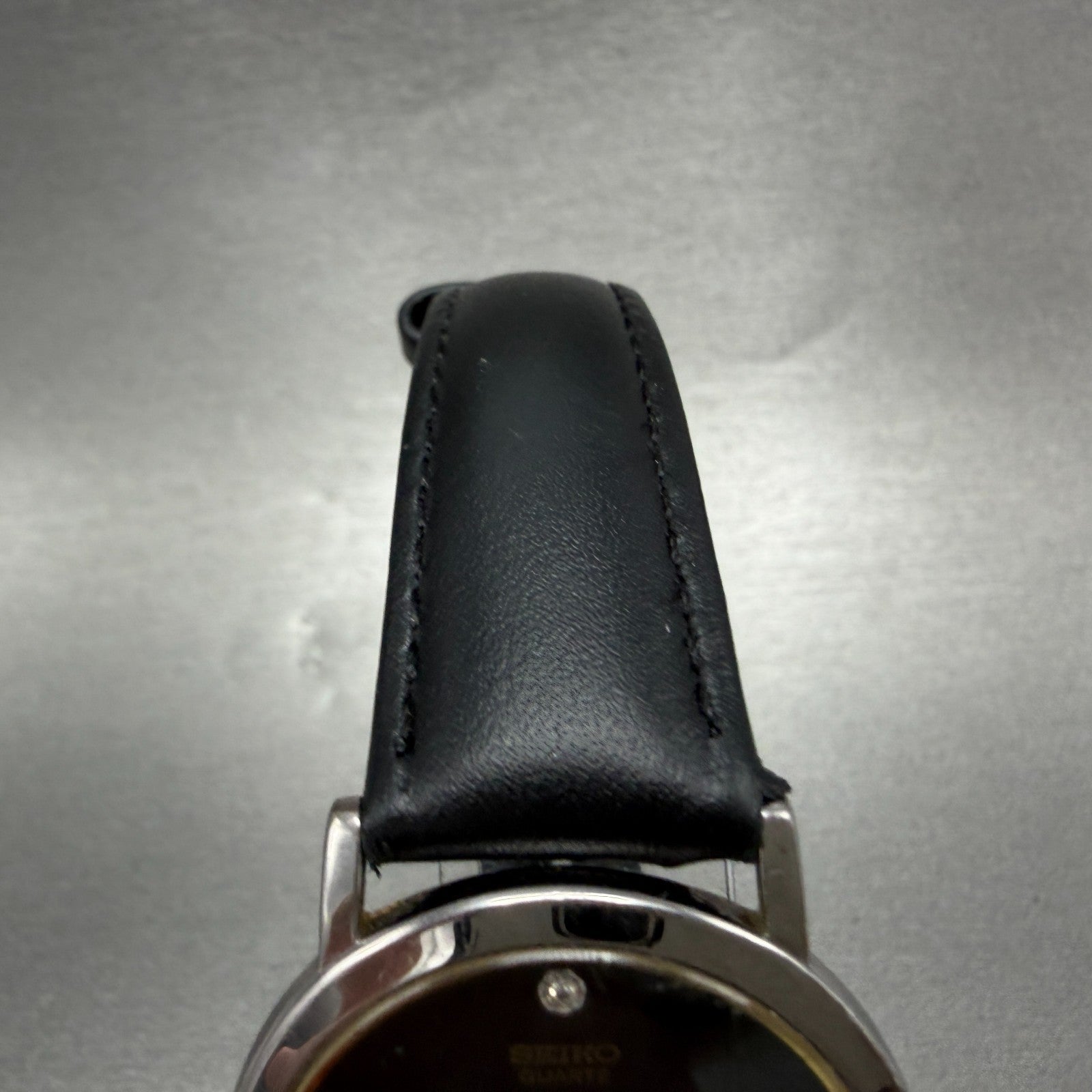Seiko Watch Men 34mm Black Dial Silver Tone Round 7N00-8A49 Leather New Battery4