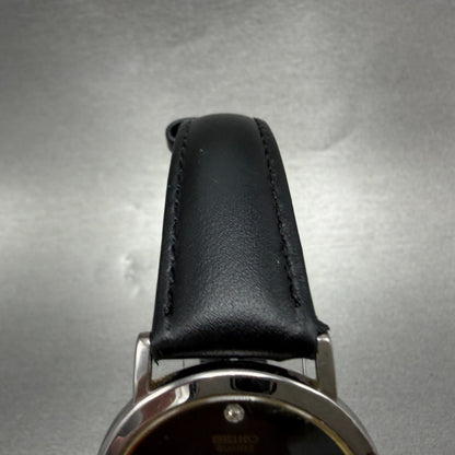 Seiko Watch Men 34mm Black Dial Silver Tone Round 7N00-8A49 Leather New Battery4