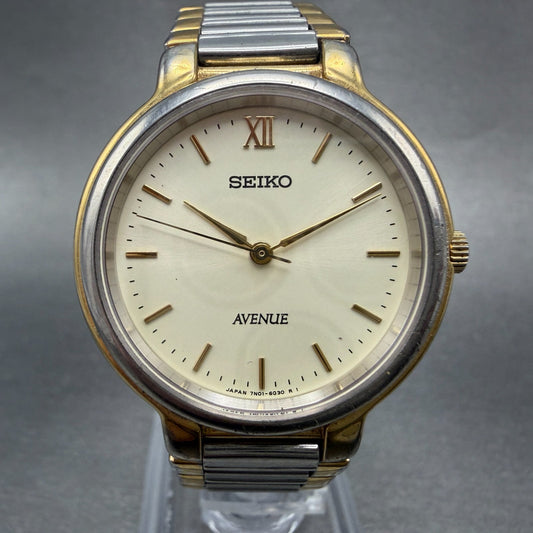 Seiko Avenue Watch Men 31mm Champagne Dial Two Tone Round 7N01-6F50 New Battery0