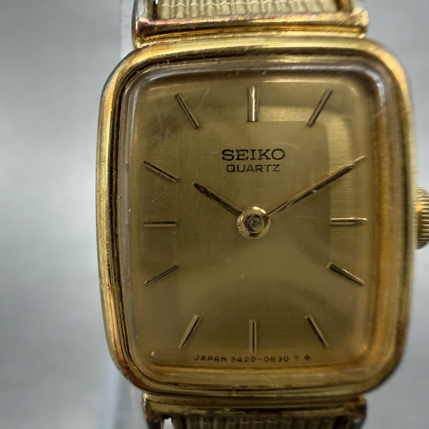 Seiko Tank Watch Women 17mm Champagne Dial Gold Tone 5420-5319 New Battery1