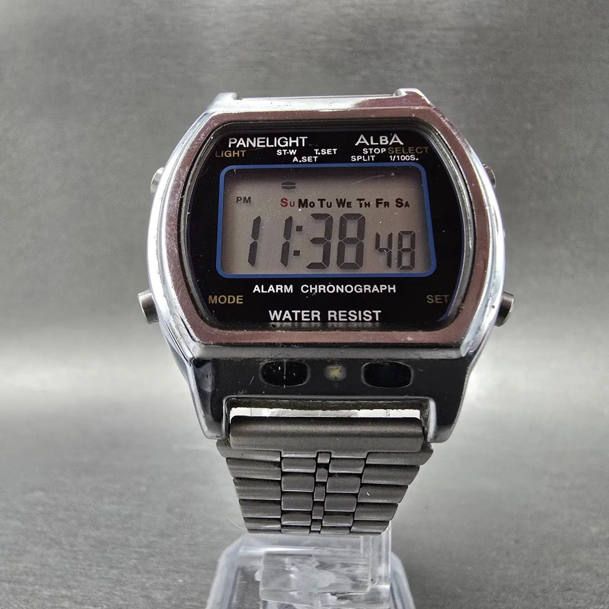 Alba Digital Watch Men 36mm Silver Alarm Chronograph Y7354A40 READ!!!!! New Batt5