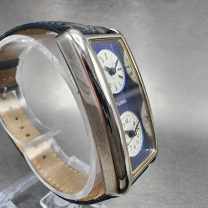 Fossil Dual Time Watch Women 21mm Blue Dial Steel Rectangle READ!!!! DR21053