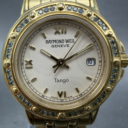 Raymond Weil Tango Watch Women 28mm Cream Dial Gold Plated Date New Battery 53601