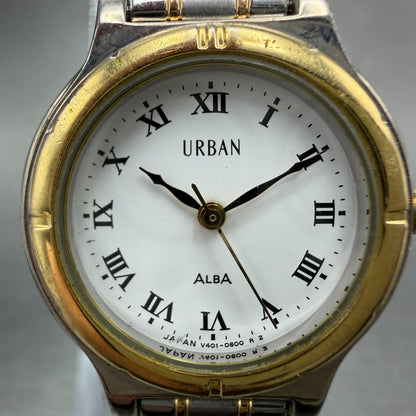 Seiko Alba Urban Watch Women 25mm White Dial Two Tone V401-0220 New Battery1