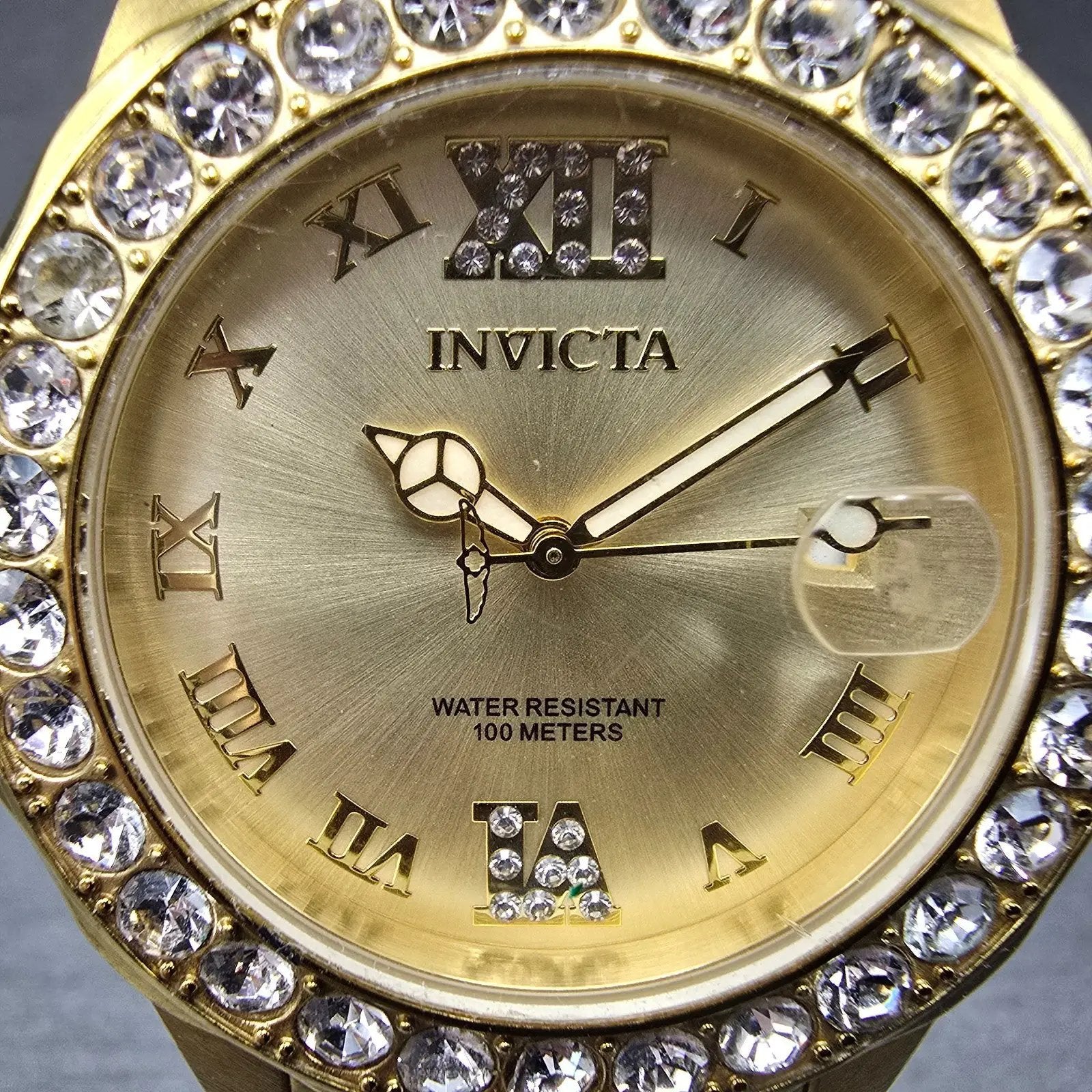 Invicta Watch Women 39mm Champagne Dial Gold Tone Date Round 15252 New Battery1
