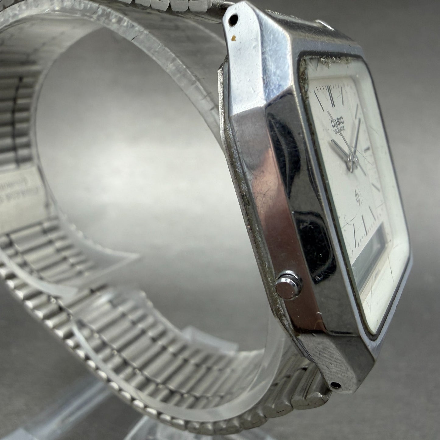 Casio AQ-320 Watch Men 31mm White Dial Silver Tone Analog Digital PARTS4